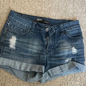 BDG Dark Blue Distressed Rolled Hem Denim Shorts